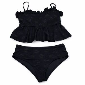 Plus size swimsuit 🩱 bathing suit two piece Black Ruffled Bikini Set plus  3XL